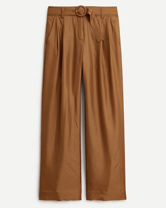J.Crew Pants - J.Crew Collection Silk Twill High Rise Belted Wide Leg Trouser Golden Brandy 2